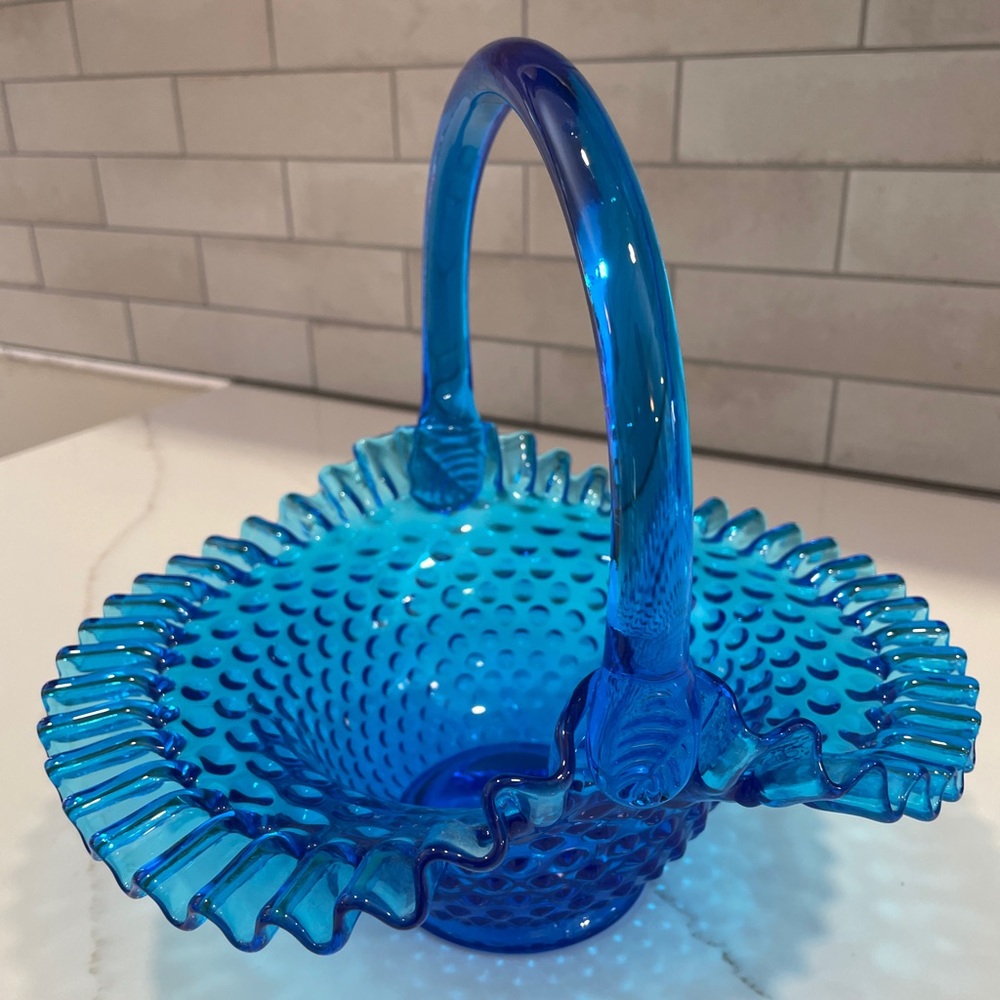 Fenton Colonial Blue Hobnail Basket